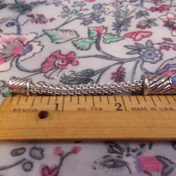 Blue Cabochon Silver Mesh Chain Bracelet 7.5" L - Picture 5 of 7